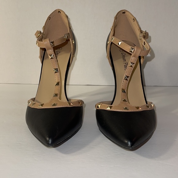 Dream Pairs Black & Beige Point Toe Studded Heel 9 - Picture 5 of 11